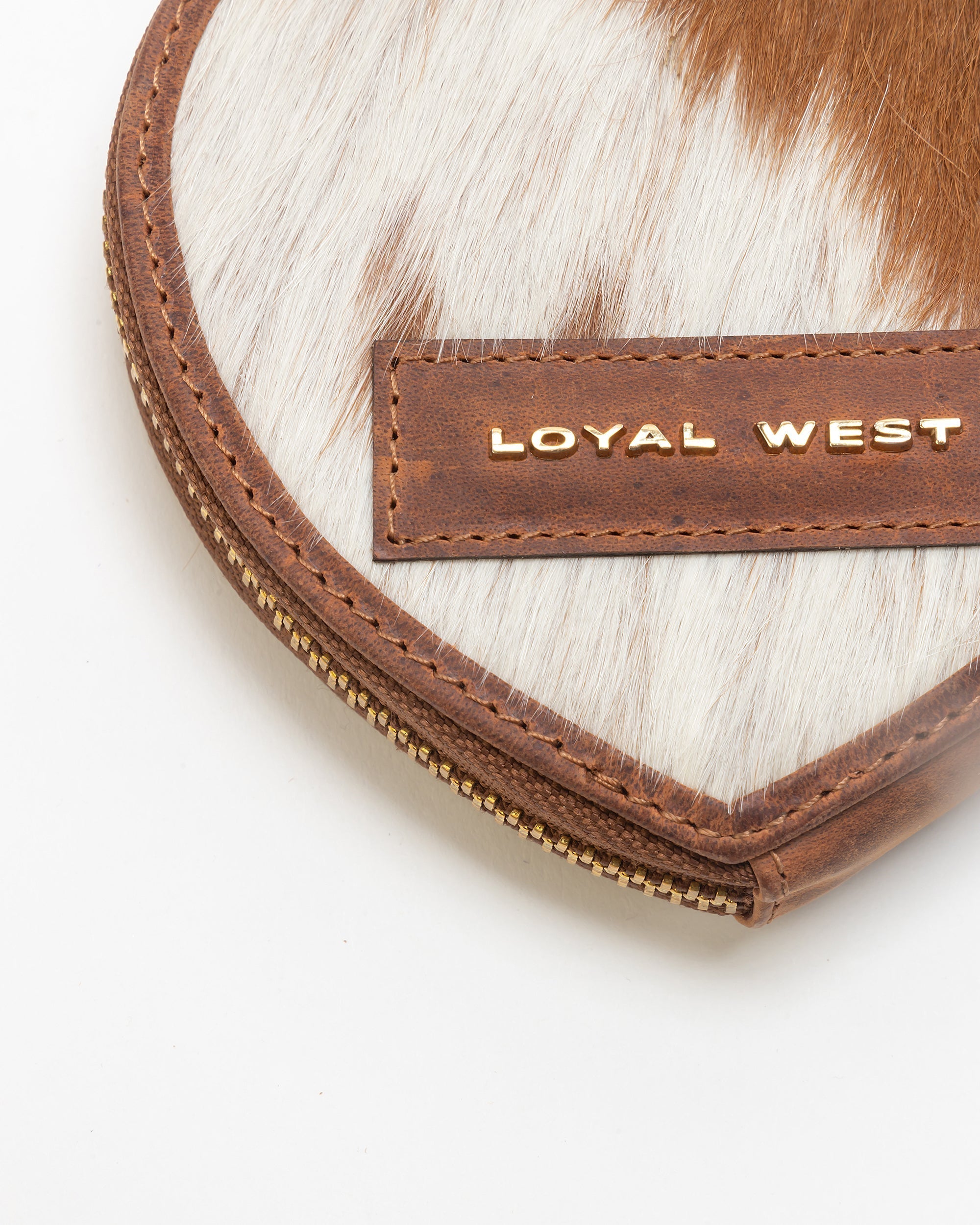 Cupid Coin Pouch In Brown & White Cowhide