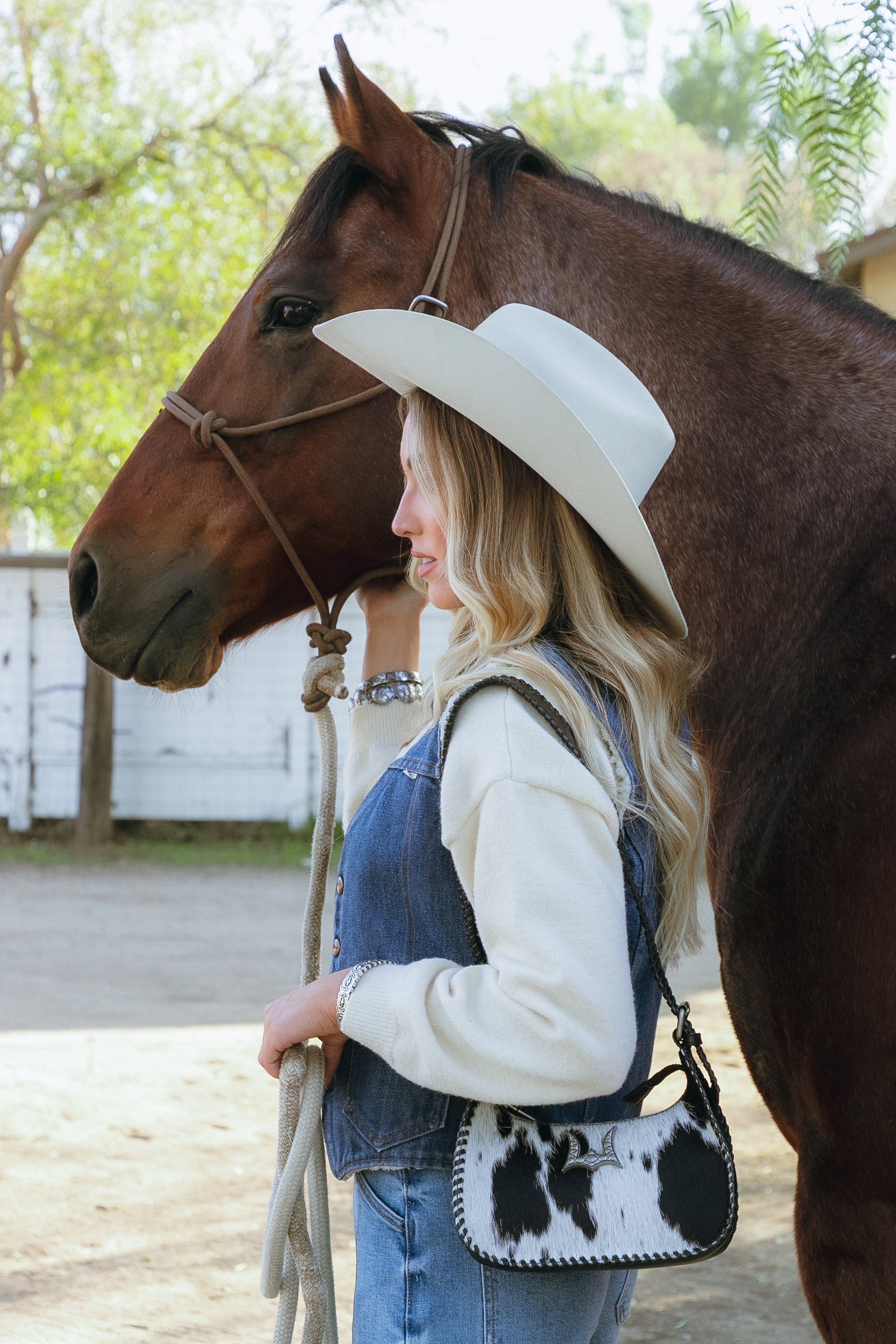 Dannia Medium Purse In Black & White Cowhide