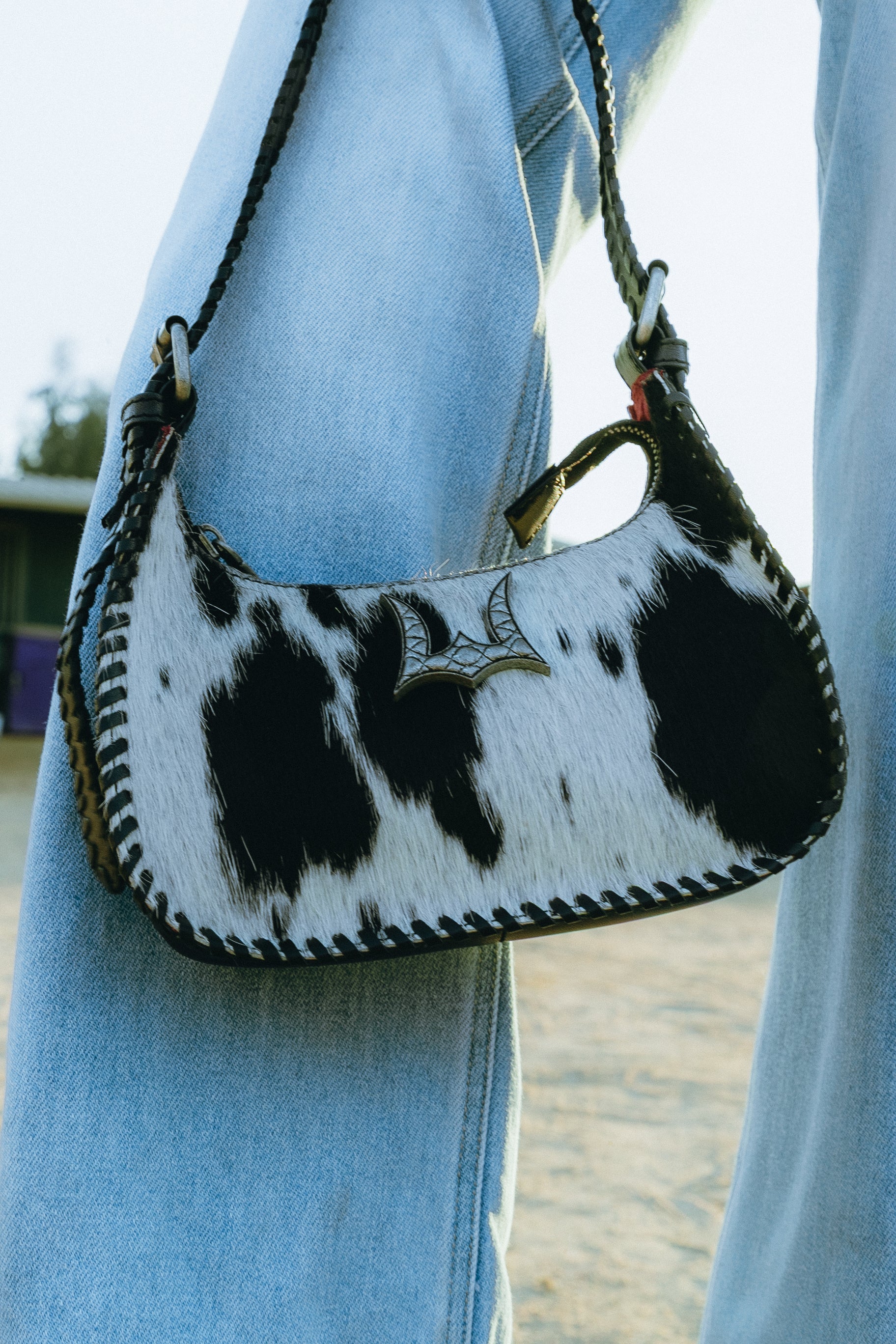 Dannia Medium Purse In Black & White Cowhide