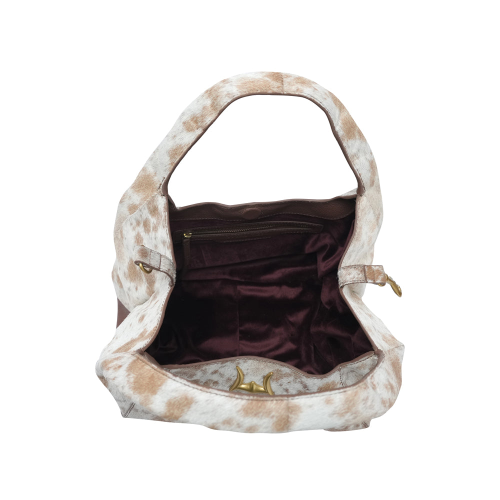 VITA SERVANS HOBO BAG - BROWN & WHITE COWHIDE