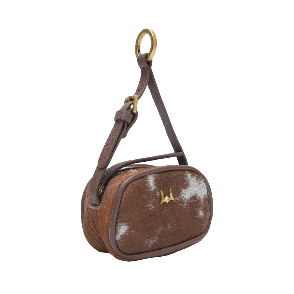 SOPHIA MICRO BAG CHARM - BROWN & WHITE COWHIDE