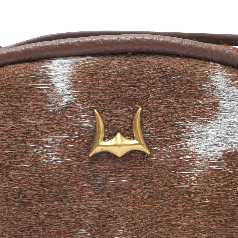 SOPHIA MICRO BAG CHARM - BROWN & WHITE COWHIDE