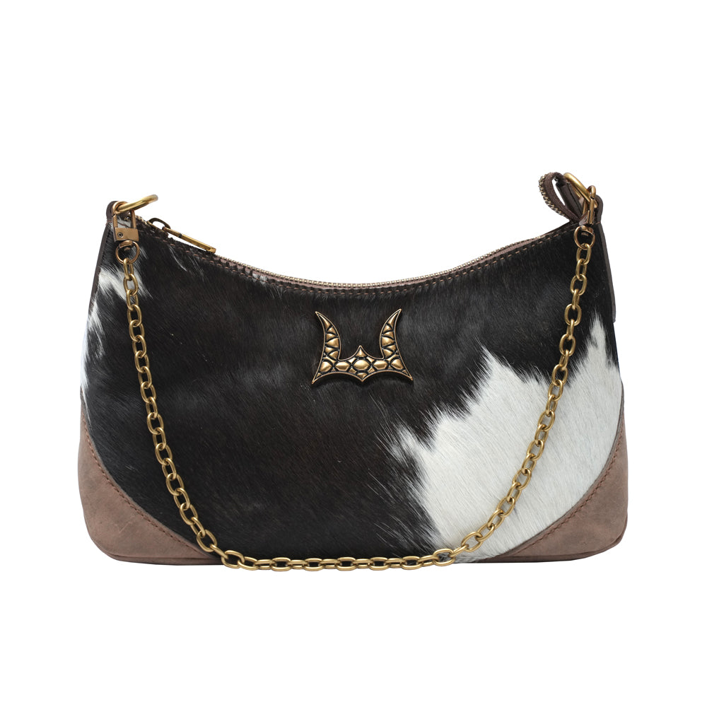 MONTANA MEDIUM SHOULDER BAG - BLACK & WHITE COWHIDE