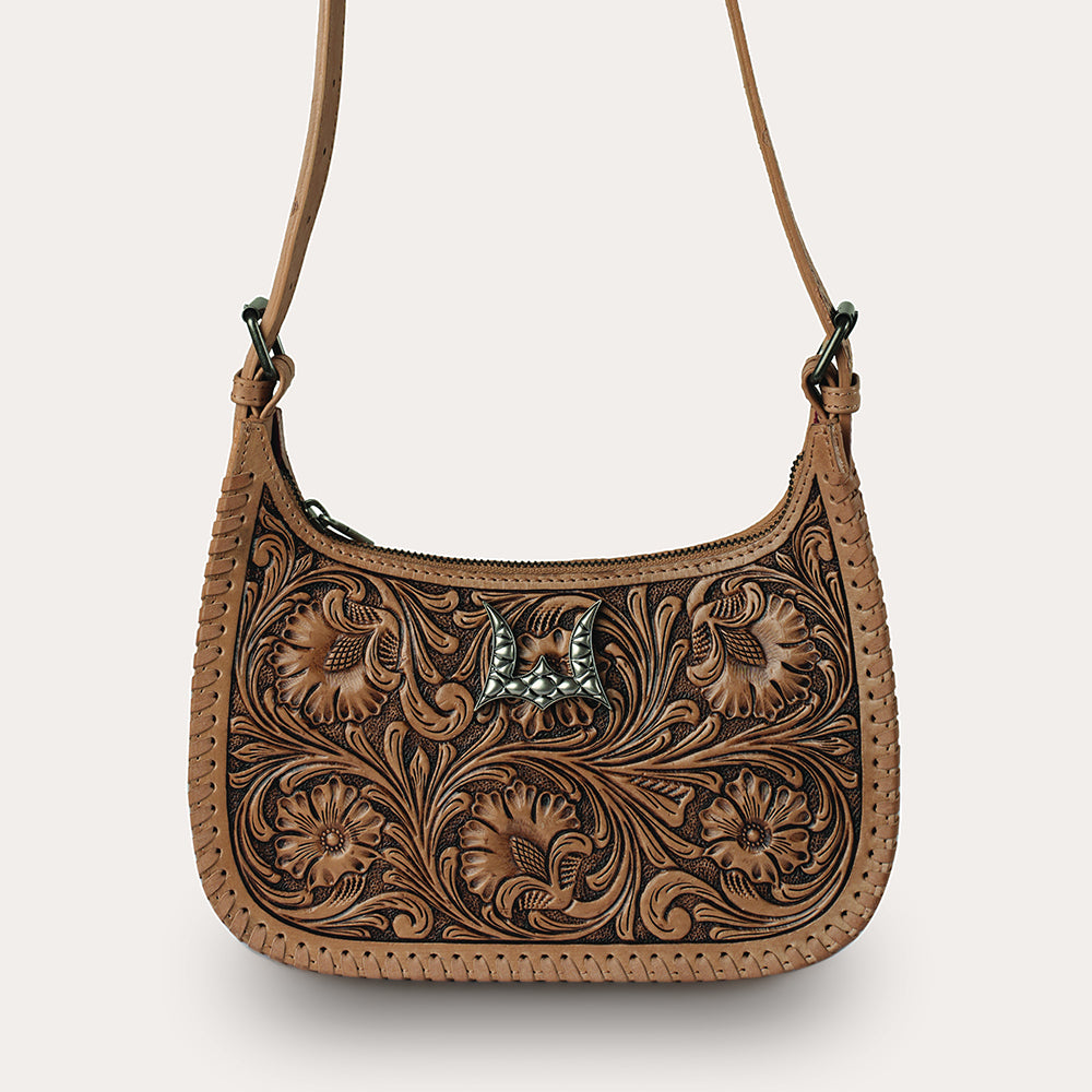 Handtooled Dannia Large Purse - Saddle Brown