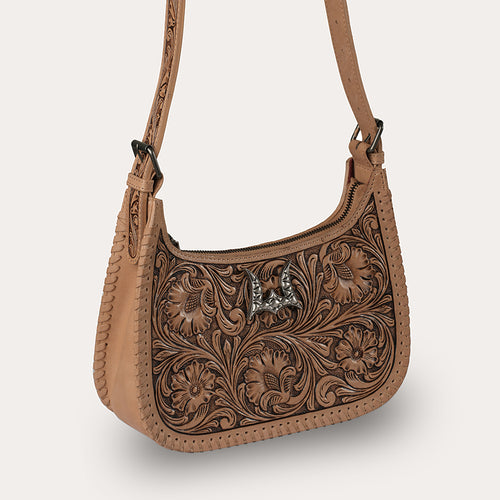 Handtooled Dannia Large Purse - Saddle Brown