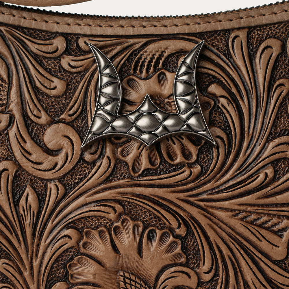 Handtooled Dannia Large Purse - Saddle Brown