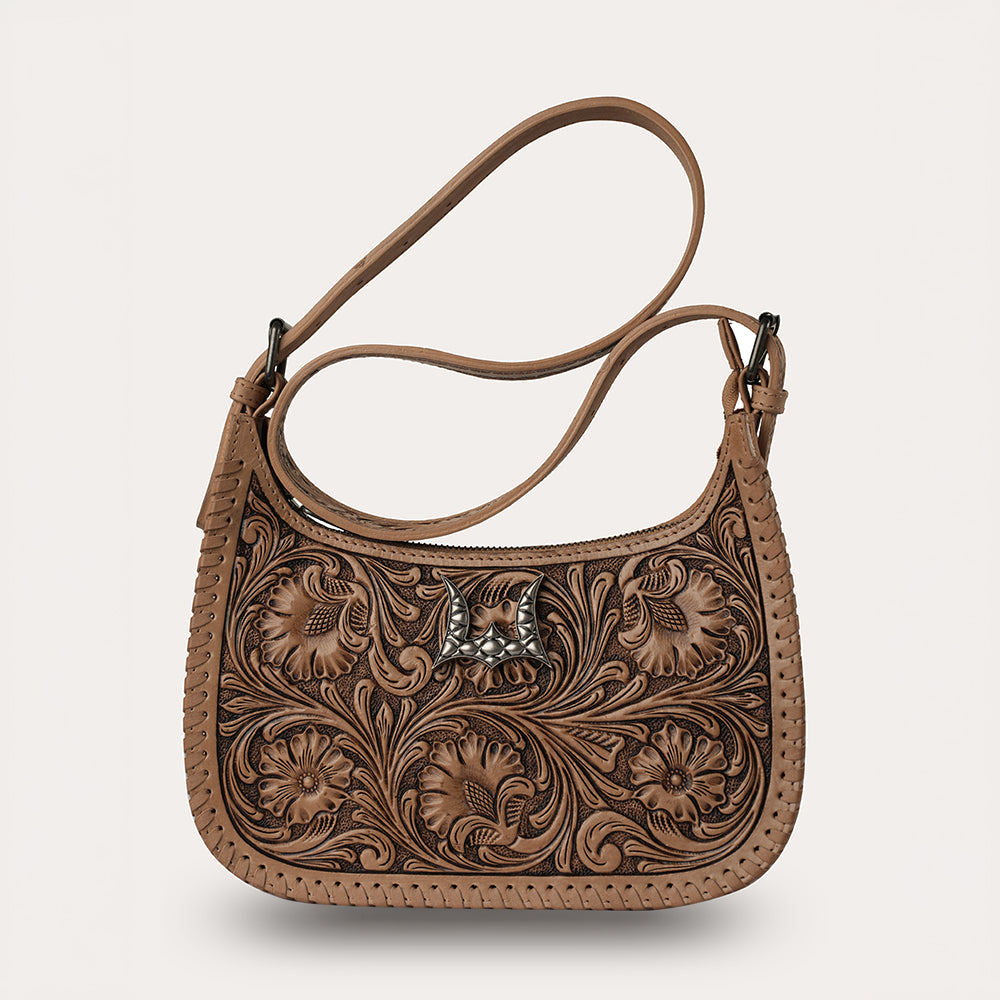 Handtooled Dannia Large Purse - Saddle Brown