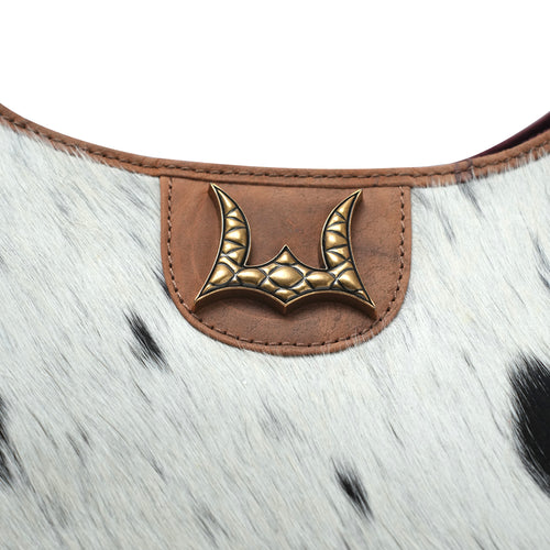 LW LARGE PURSE - BLACK & WHITE COWHIDE WITH BROWN LEATHER
