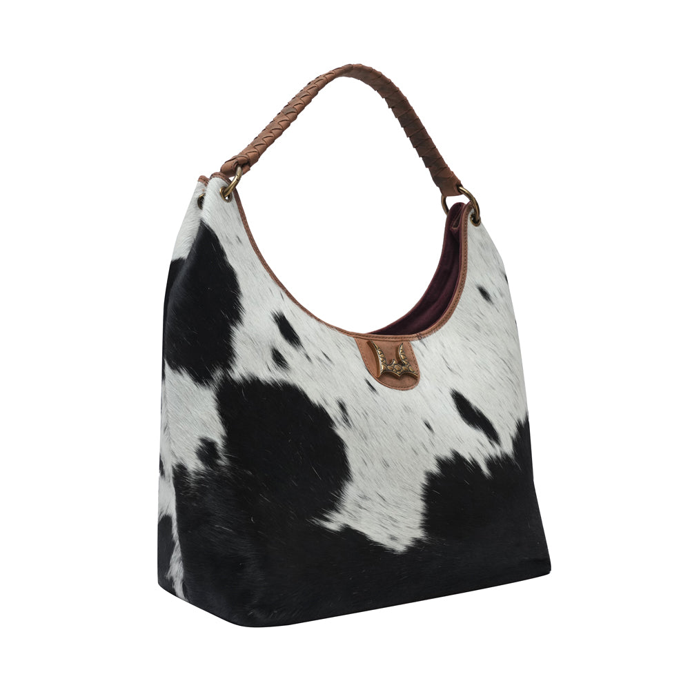 LW LARGE PURSE - BLACK & WHITE COWHIDE WITH BROWN LEATHER