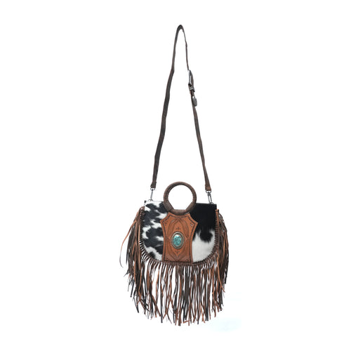 SEDONA TASSLE SHOULDER BAG - BLACK & WHITE COWHIDE