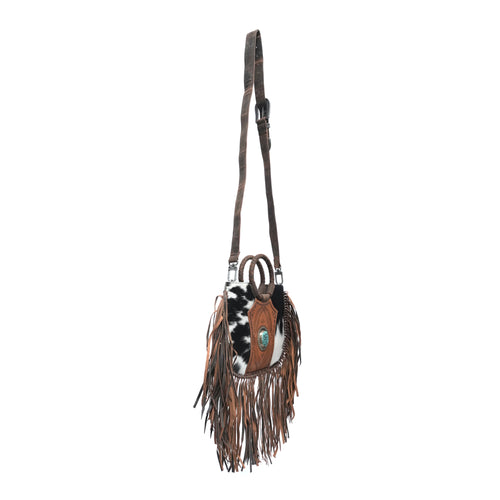 SEDONA TASSLE SHOULDER BAG - BLACK & WHITE COWHIDE