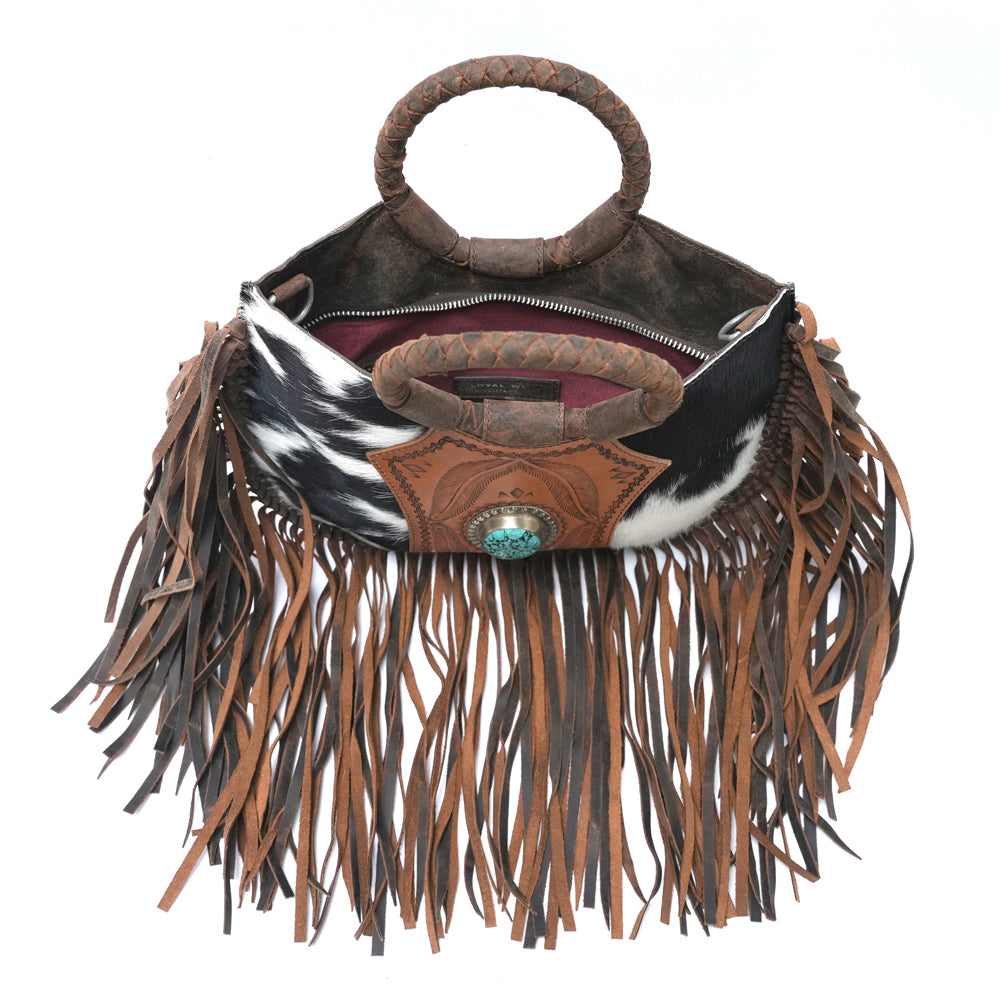 SEDONA TASSLE SHOULDER BAG - BLACK & WHITE COWHIDE