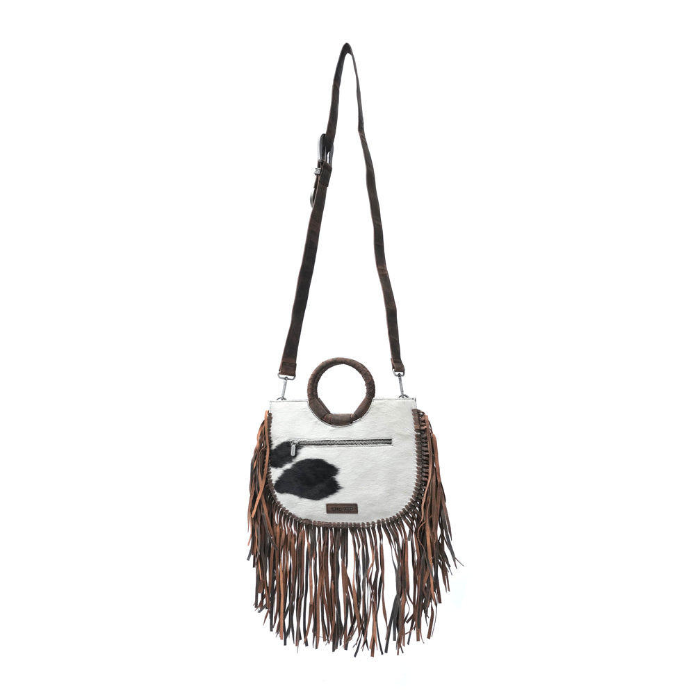 SEDONA TASSLE SHOULDER BAG - BLACK & WHITE COWHIDE