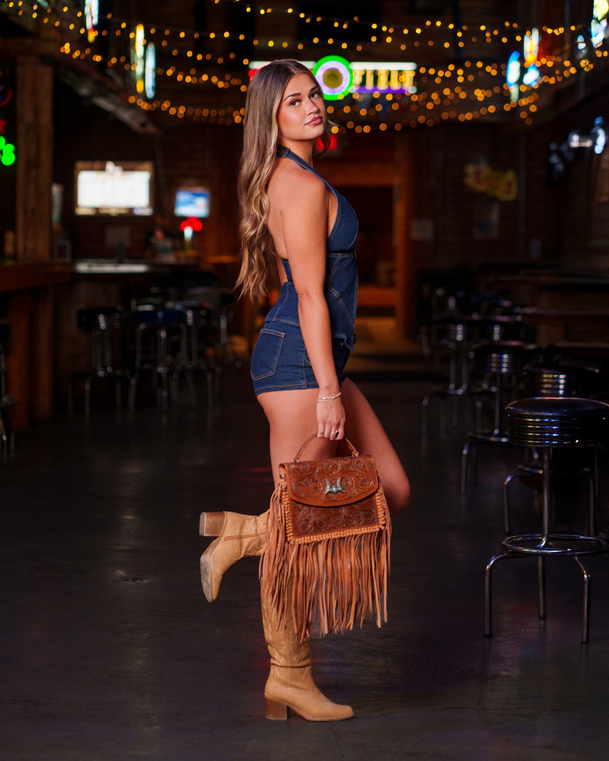 Loyal West Classic Flap Medium Tassle Bag Floria Handtooled