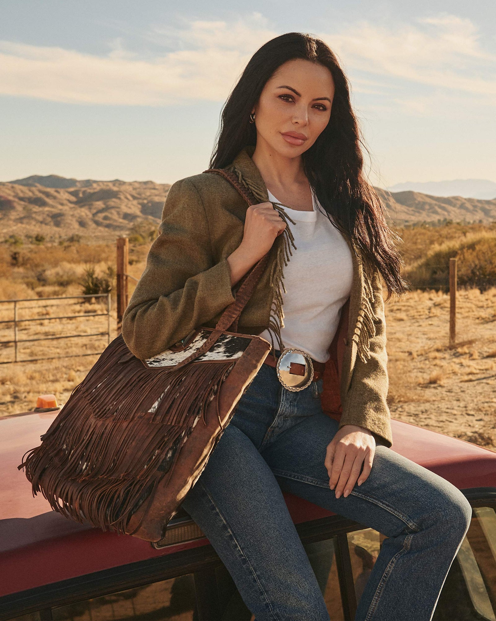 Loyal West Hide And Fringe Large Cowhide Purse