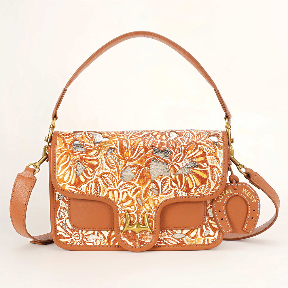 Loyal West Shell Medium Purse Golden Floral Leather
