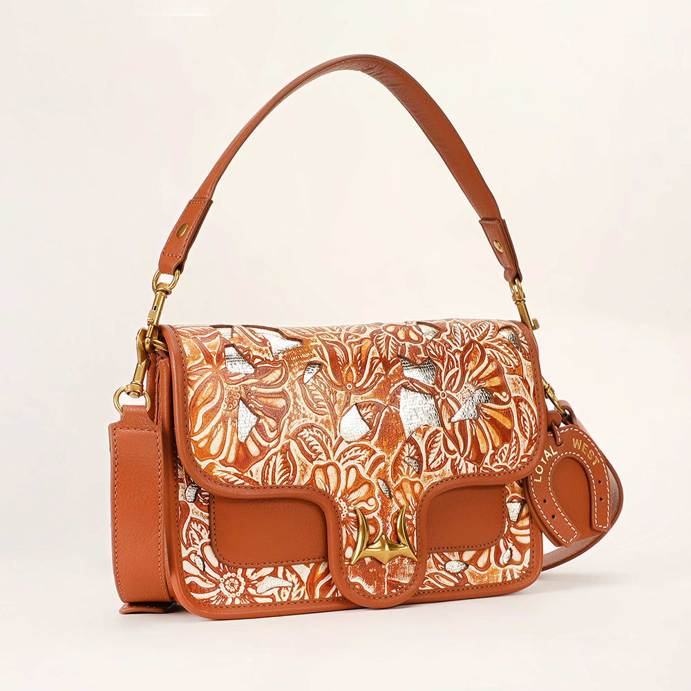 Loyal West Shell Medium Purse Golden Floral Leather