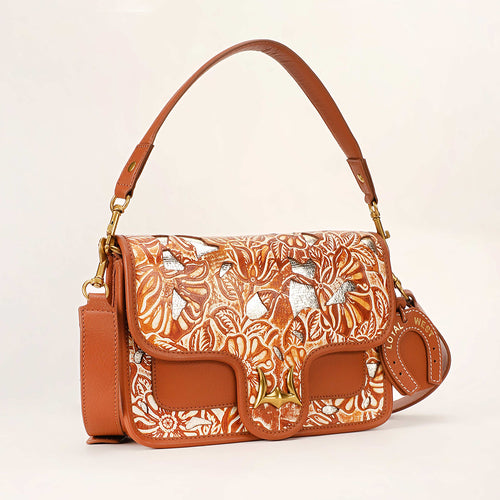 Loyal West Shell Medium Purse Golden Floral Leather