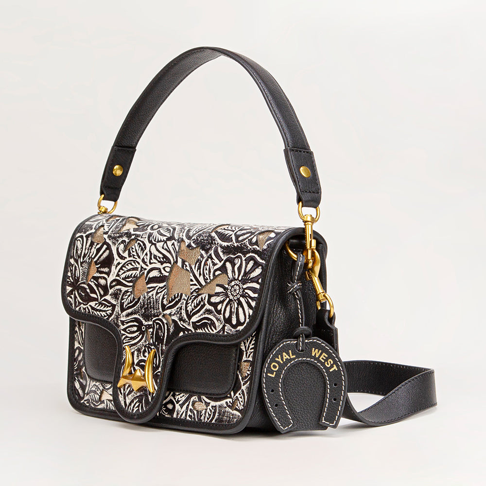 Loyal West Shell Medium Purse Black Floral Leather