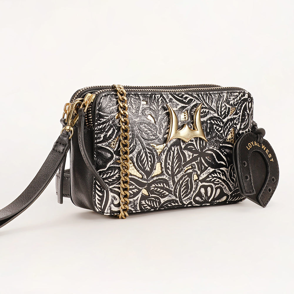Loyal West Shell Mini Purse Black Floral