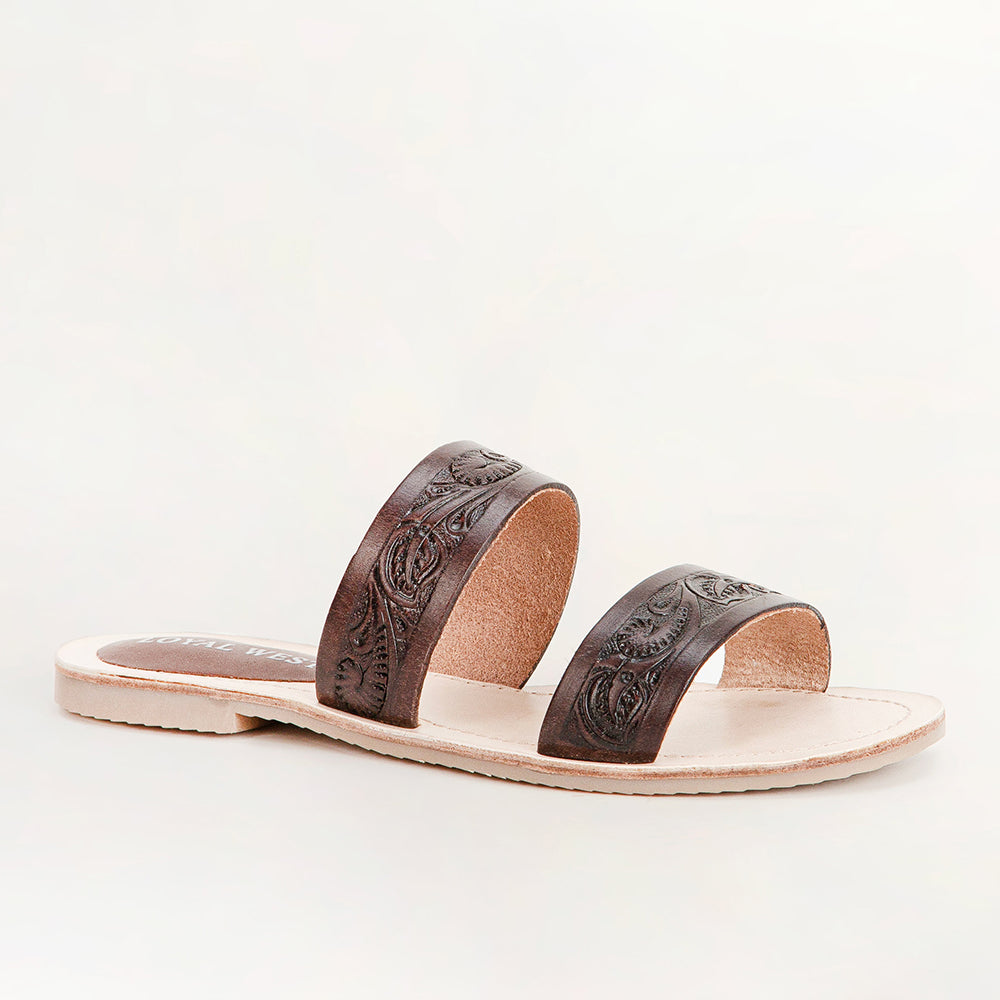 Loyal West Mesa Wanderer Sandals - Black Handtooled Leather