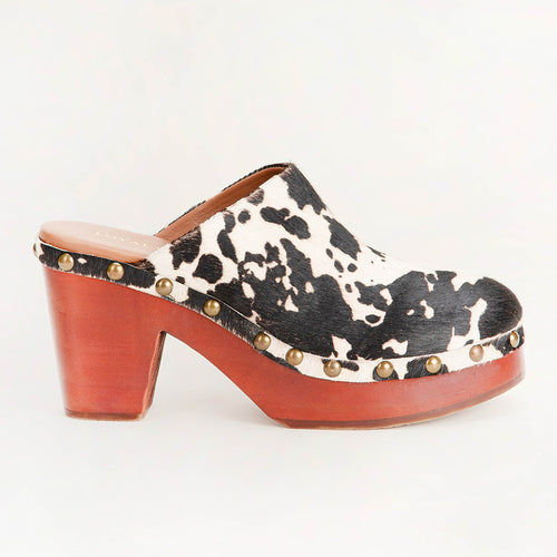 Loyal West Carlotta Trail Clogs Black And White Cowhide