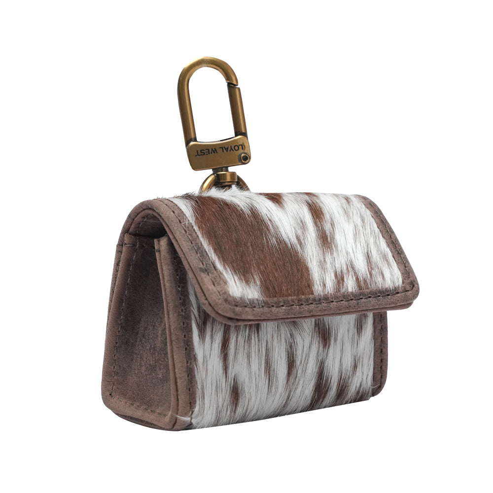 GLORIANA CLIP ON BAG CHARM - BROWN & WHITE COWHIDE