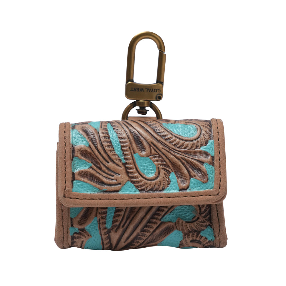 HANDTOOLED GLORIANA CLIP ON BAG CHARM - WHISKEY & WATER