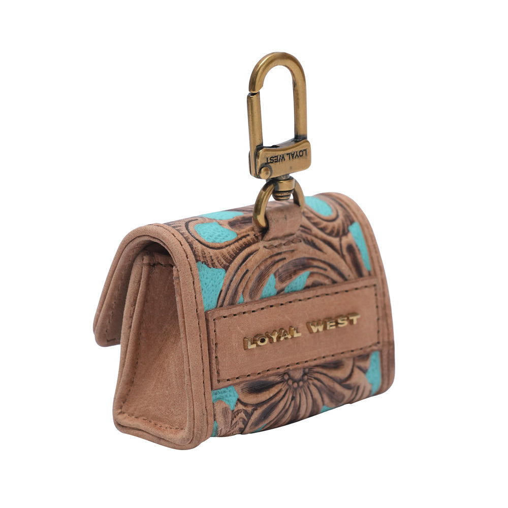 HANDTOOLED GLORIANA CLIP ON BAG CHARM - WHISKEY & WATER