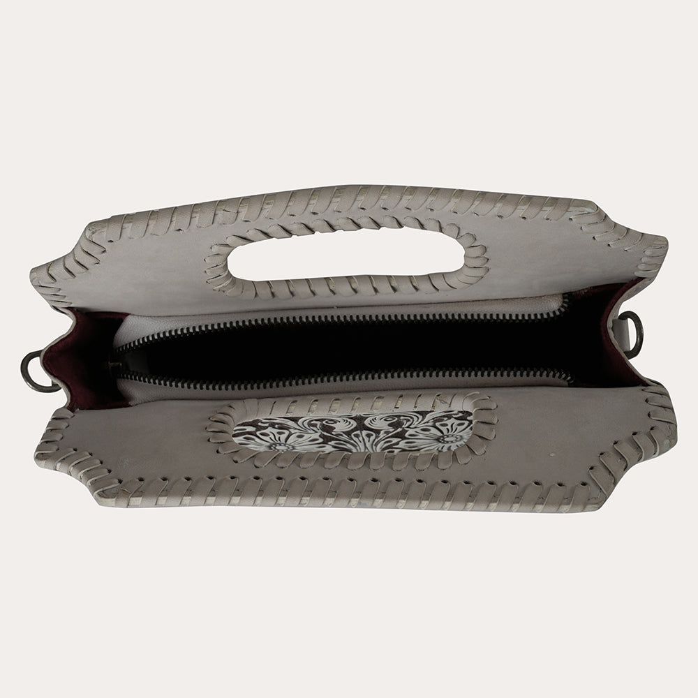Handtooled Alma Medium Handbag - Ivory Dust