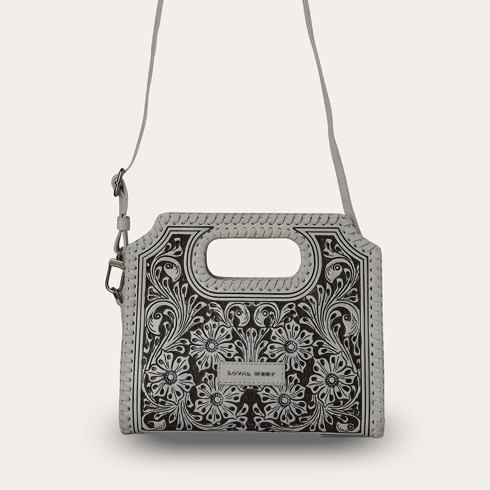 Handtooled Alma Medium Handbag - Ivory Dust