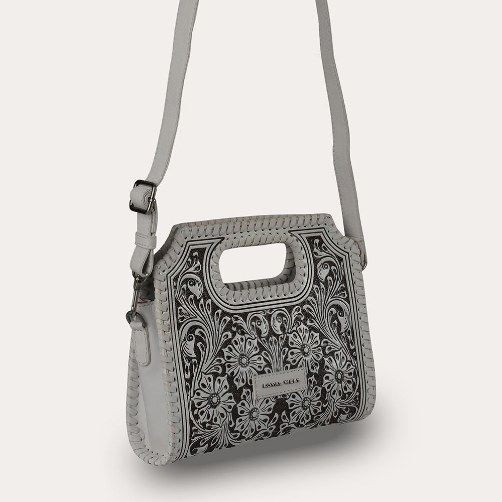 Handtooled Alma Medium Handbag - Ivory Dust