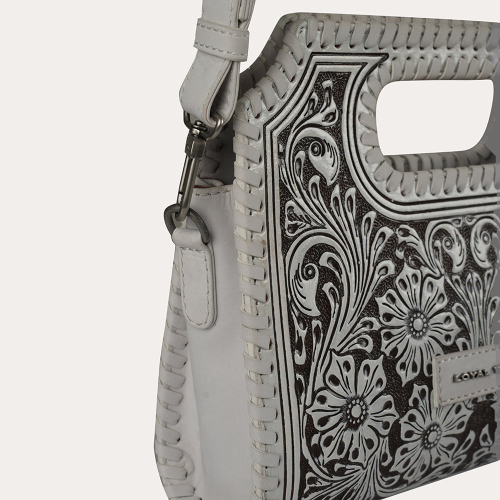 Handtooled Alma Medium Handbag - Ivory Dust