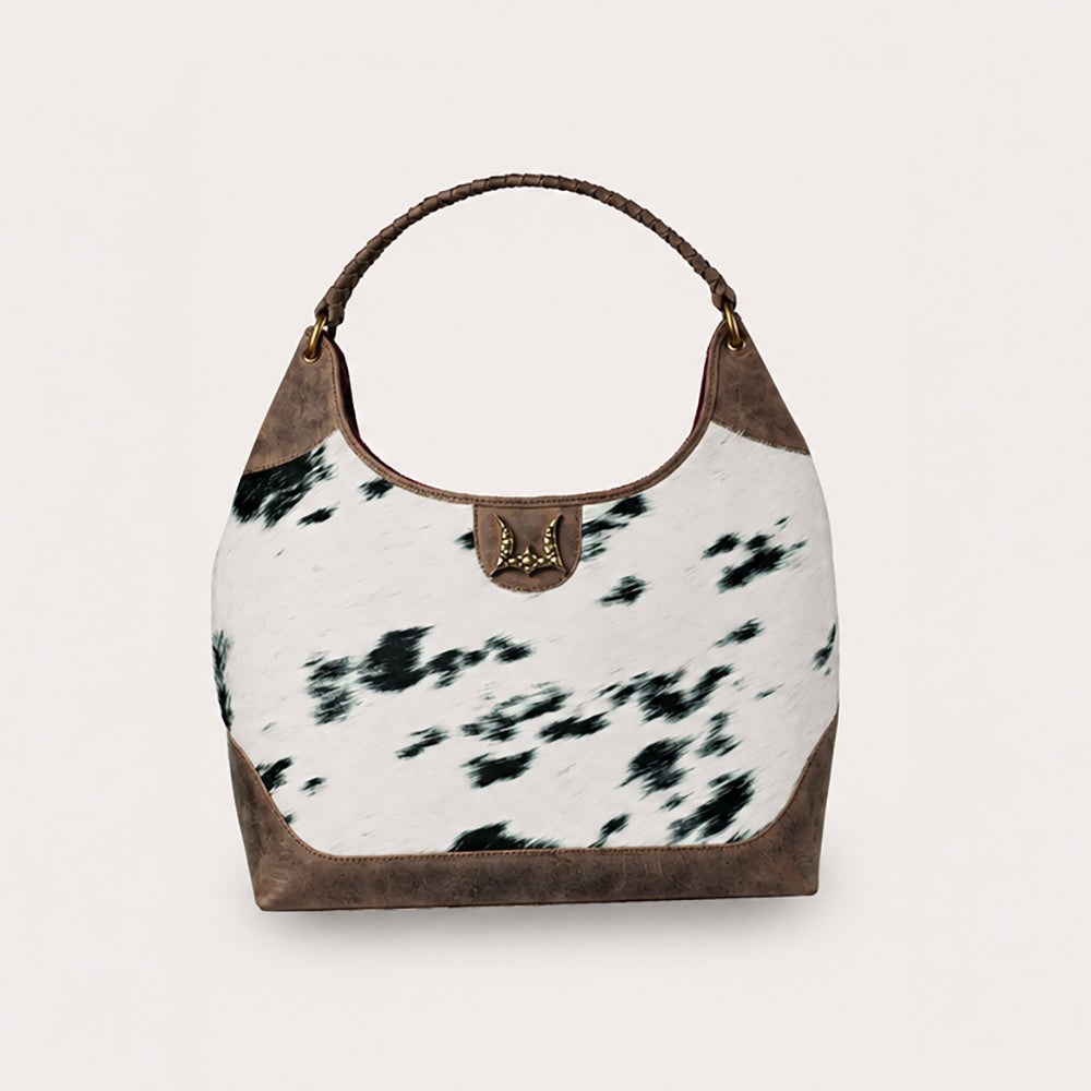 LW Large Purse - Black & White Cowhide with Oiled Brown Leather