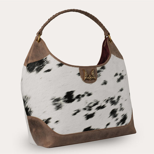 LW Large Purse - Black & White Cowhide with Oiled Brown Leather