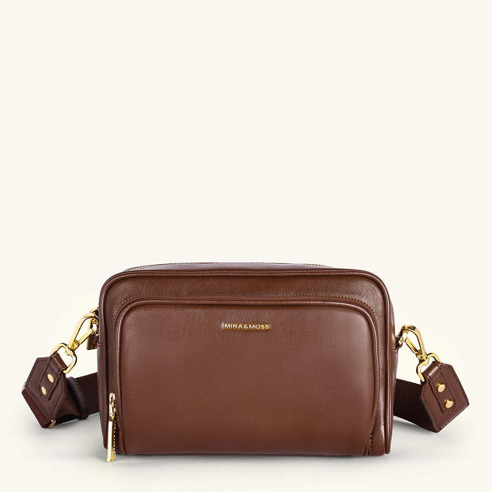 Mira & Moss Lucienne Crossbody Bag - Shiny Chocolate Brown