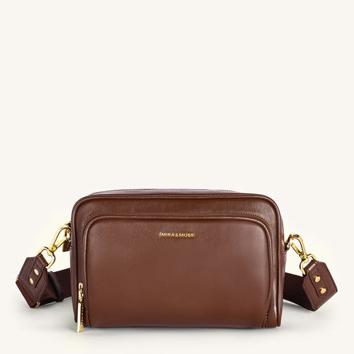 Mira & Moss Lucienne Crossbody Bag - Shiny Chocolate Brown