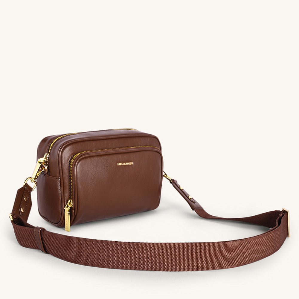 Mira & Moss Lucienne Crossbody Bag - Shiny Chocolate Brown