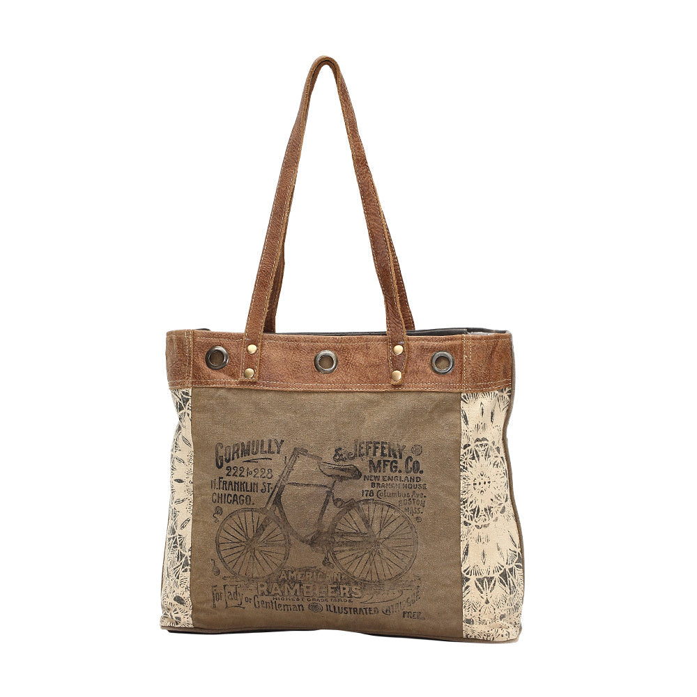 By-Cycle Print Canvas Tote Bag - Myra Bags