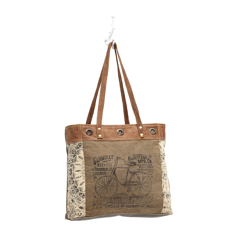 By-Cycle Print Canvas Tote Bag - Myra Bags