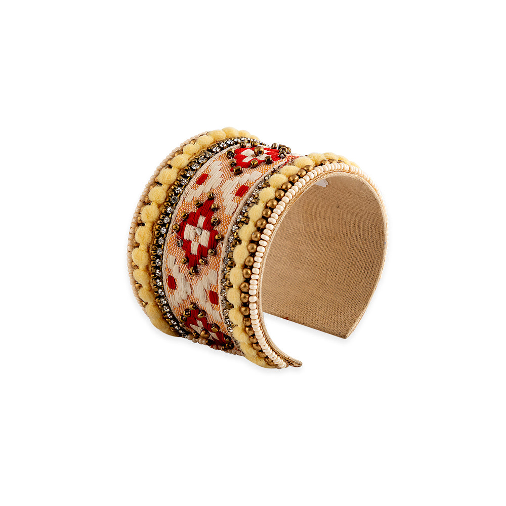 Adobe Charm Beaded Cuff Bracelet in Sunrise Gold & Crimson