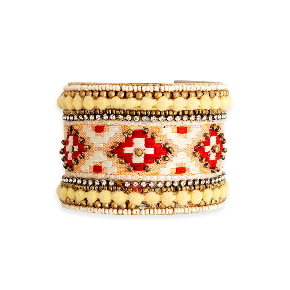 Adobe Charm Beaded Cuff Bracelet in Sunrise Gold & Crimson