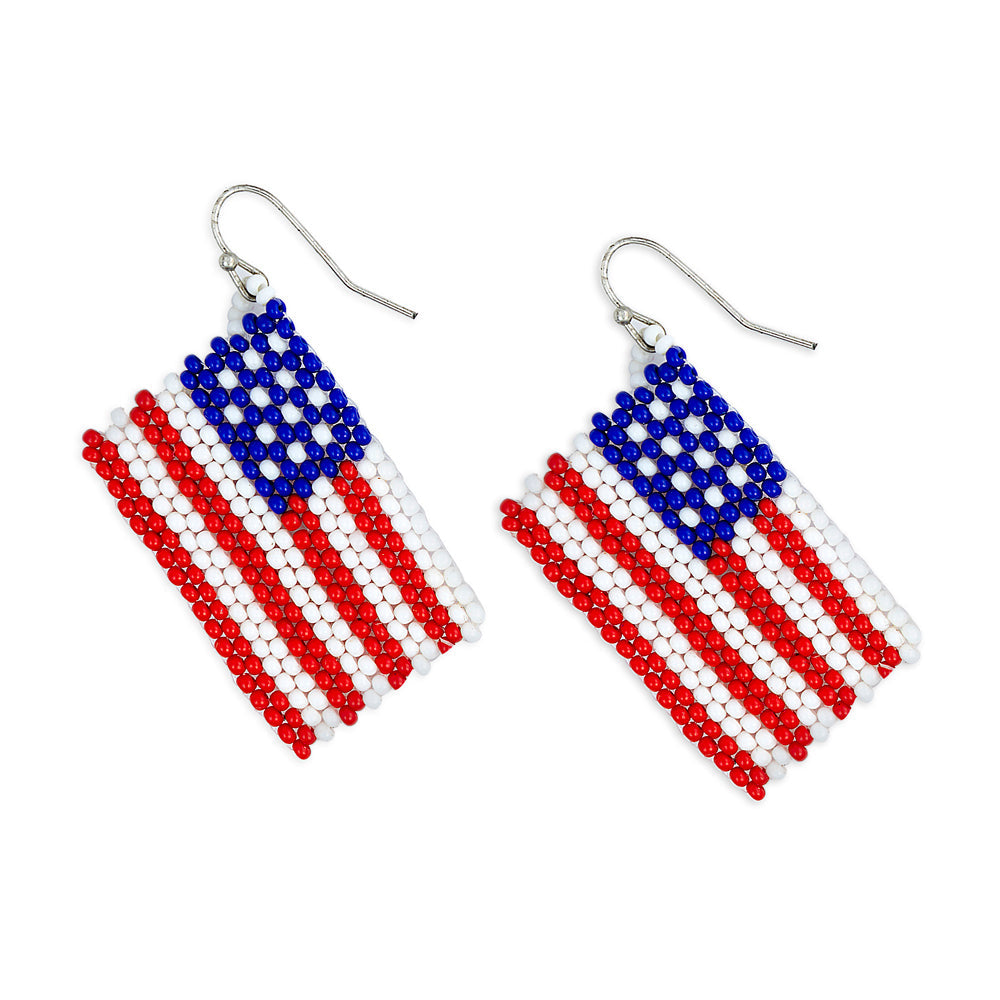 Old Glory Flag Beaded Earrings