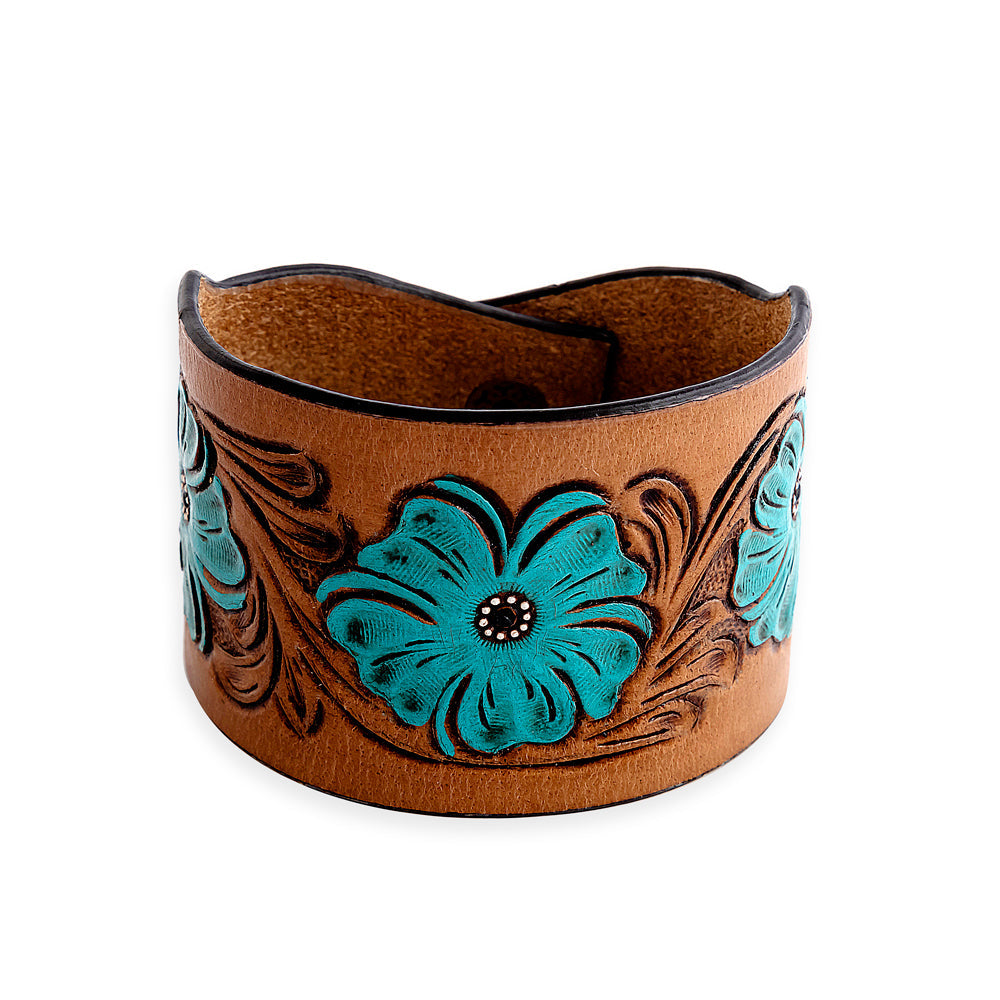 Bold Blossom Leather Cuff Bracelet