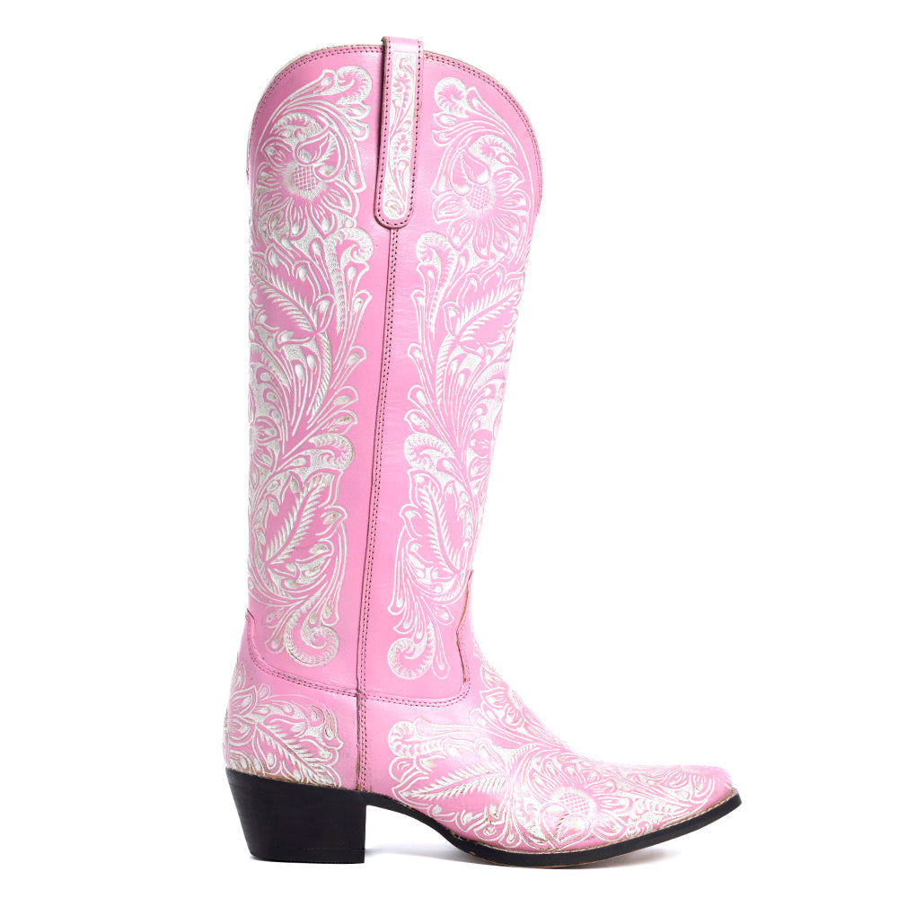 Valentina Trail Hand-tooled Boots in Pink