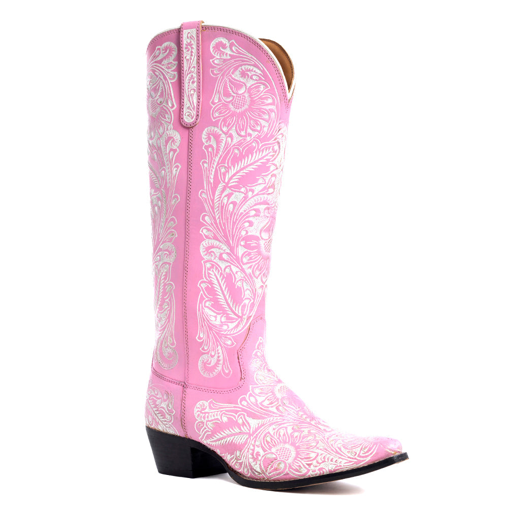 Valentina Trail Hand-tooled Boots in Pink