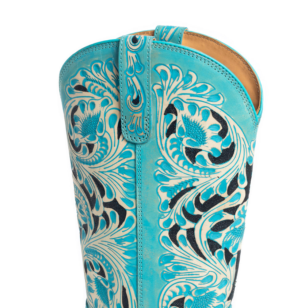 Kasiopeah Hand-tooled Boots in Turquoise