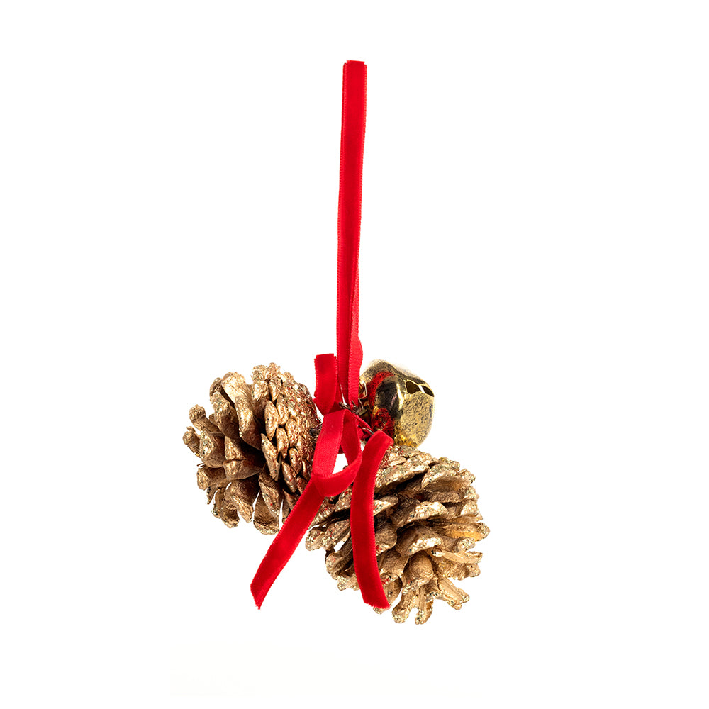 Golden Pine Cones Bell Ornament