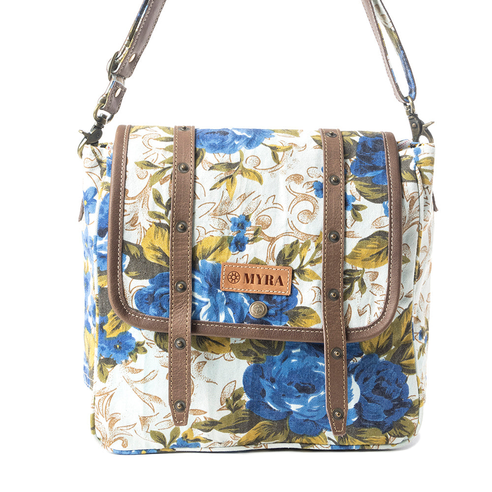 Mesa Morning Glories Messenger Bag In Blue and Off White