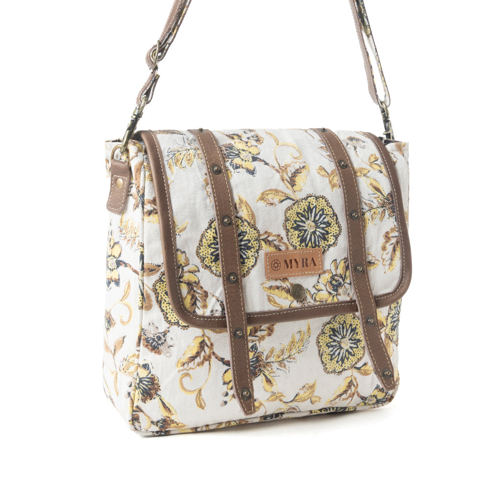 Mesa Morning Glories Messenger Bag In Brown and Off White